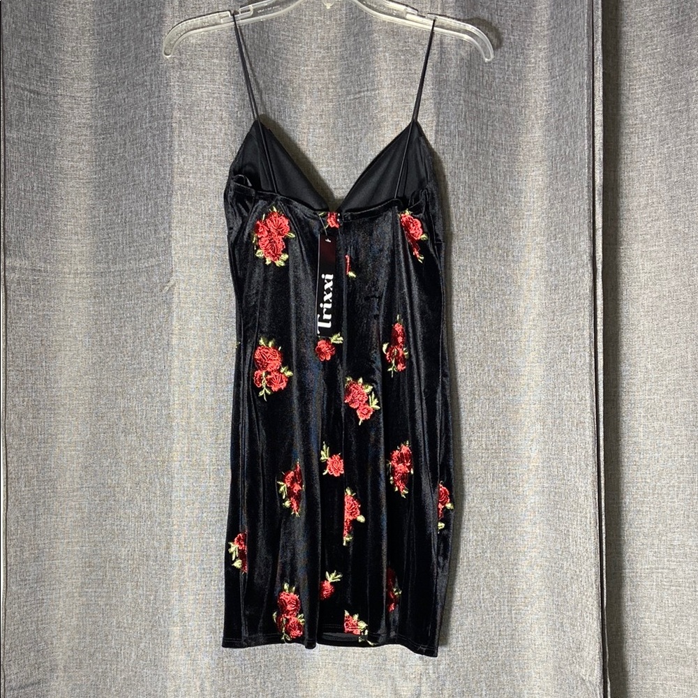 Black Dress with Red Floral Embroidery - Picture 2 of 3